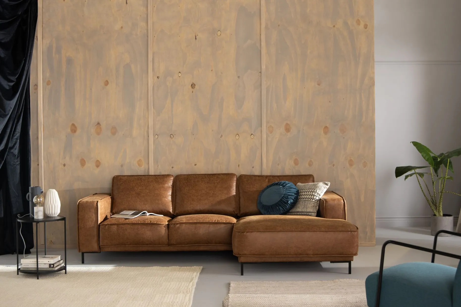 Akron 2-sits Soffa med Divan Höger Bondedläder