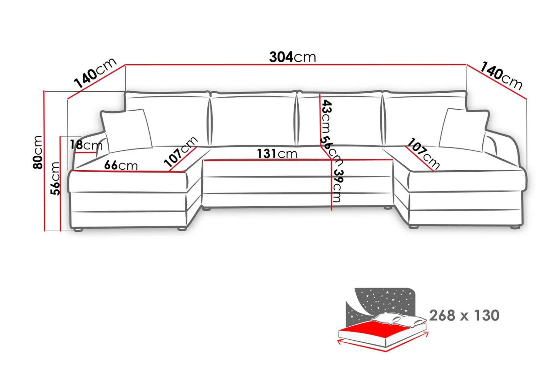 Alvared 4-sits Bäddsoffa med Dubbeldivan med Förvaring