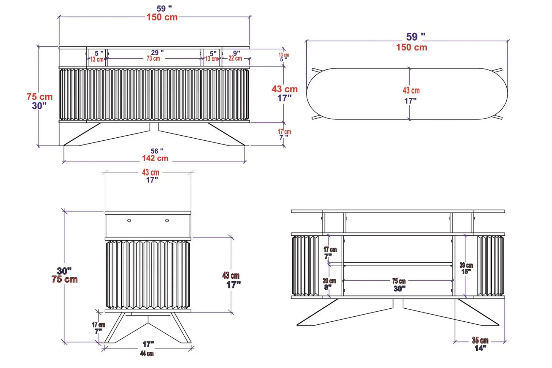 Andifli Sideboard 43x75x150 cm