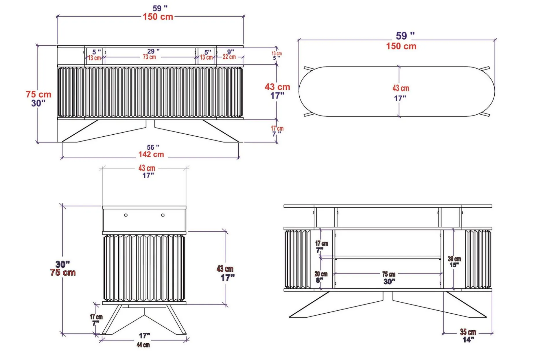 Andifli Sideboard 43x75x150 cm