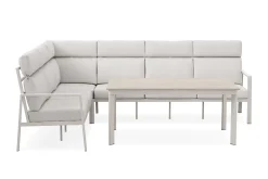 Ariany Lyx l-formad 6-sits hörnsoffa utomhus med hög rygg med beiga dynor och bord i aluminium