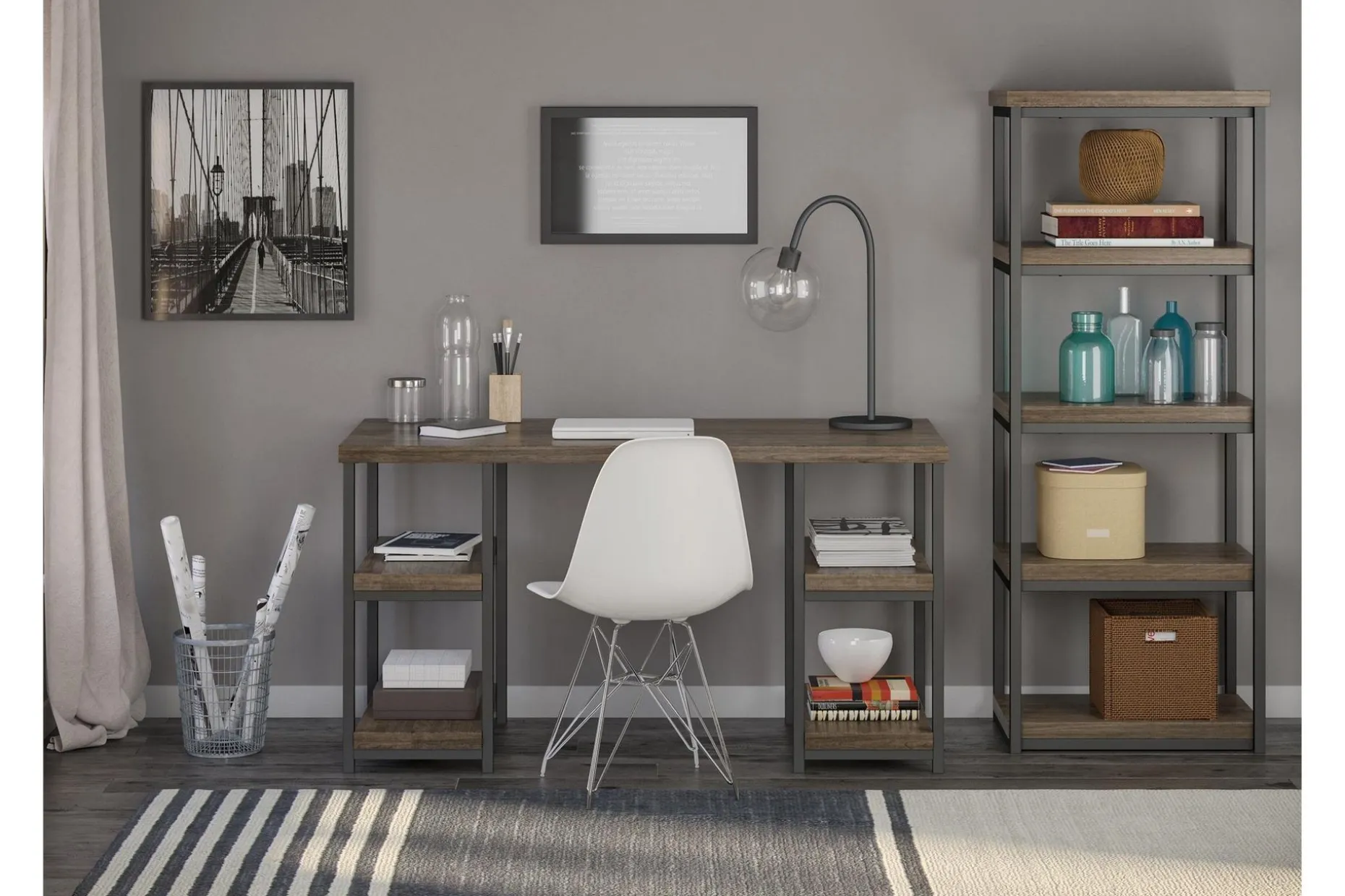 Ashlar Skrivbord 137 cm med Förvaring 4 Hyllor Brun/Svart