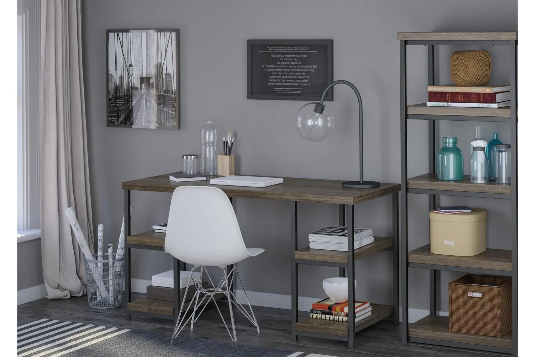 Ashlar Skrivbord 137 cm med Förvaring 4 Hyllor Brun/Svart