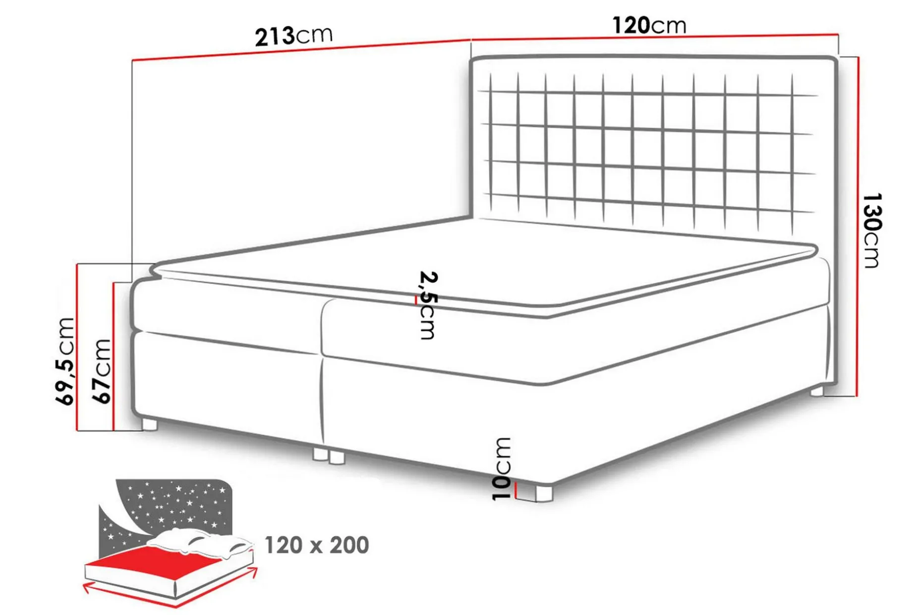 Asti Sängpaket 120x200 cm LED-belysning