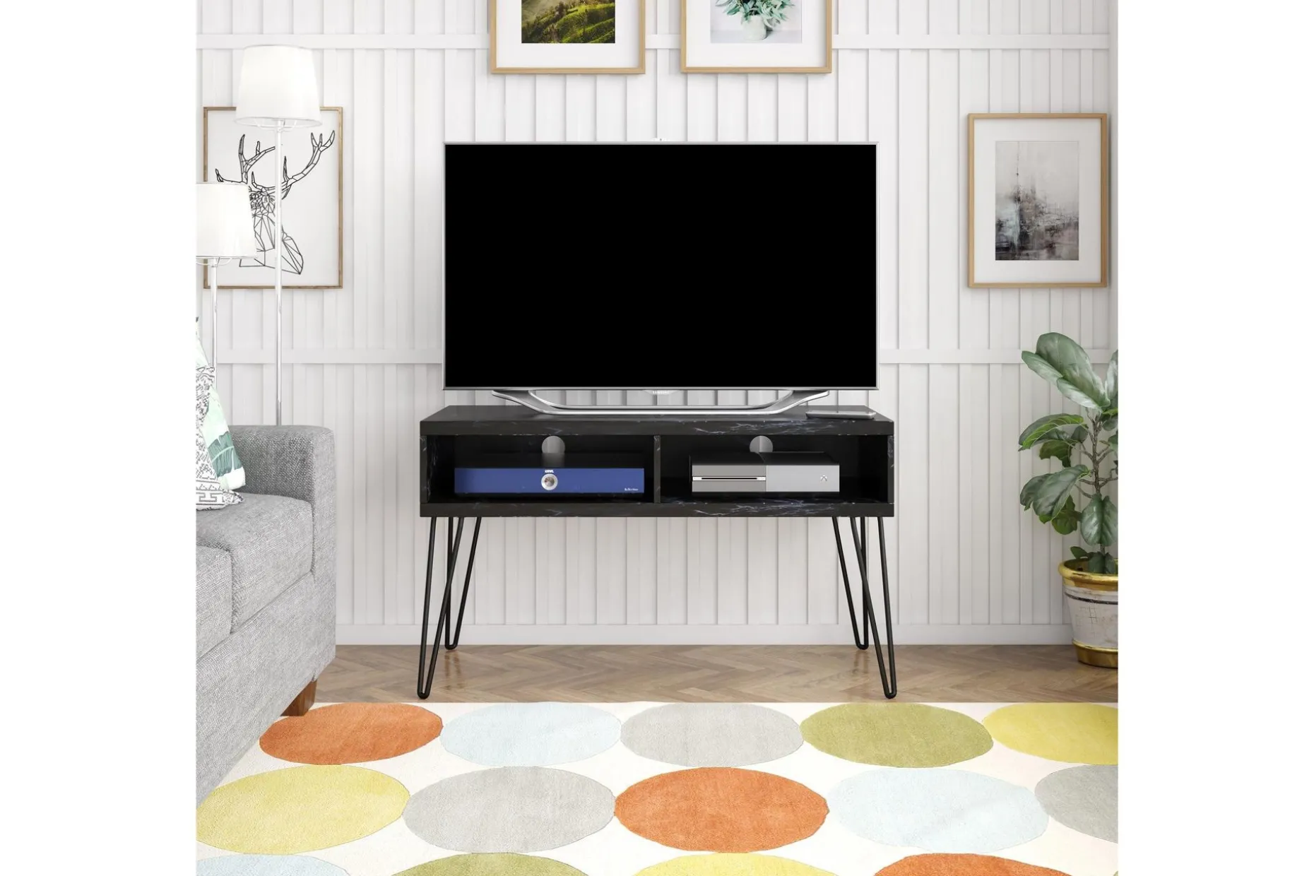 Athena Tv-bänk 107x50 cm Svart/Marmormönster