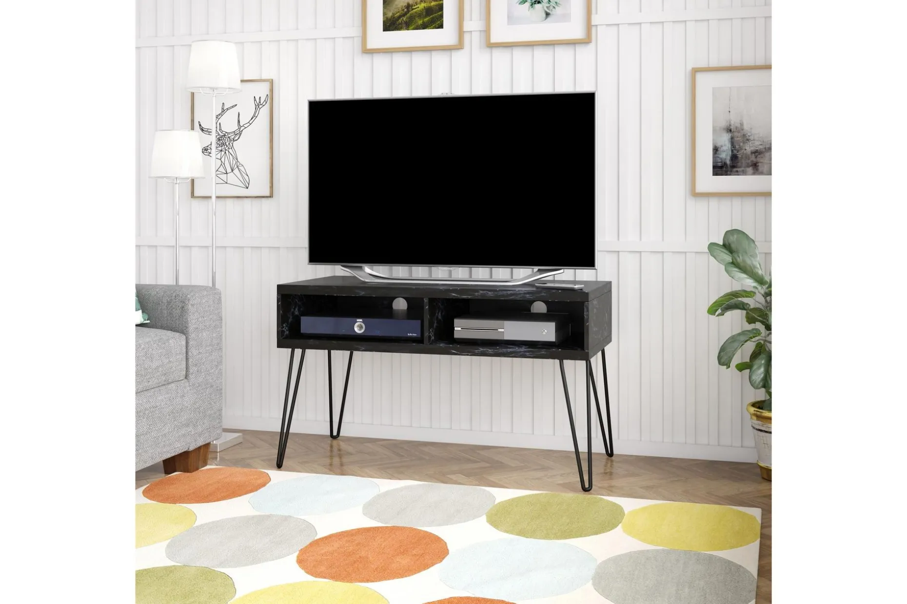 Athena Tv-bänk 107x50 cm Svart/Marmormönster