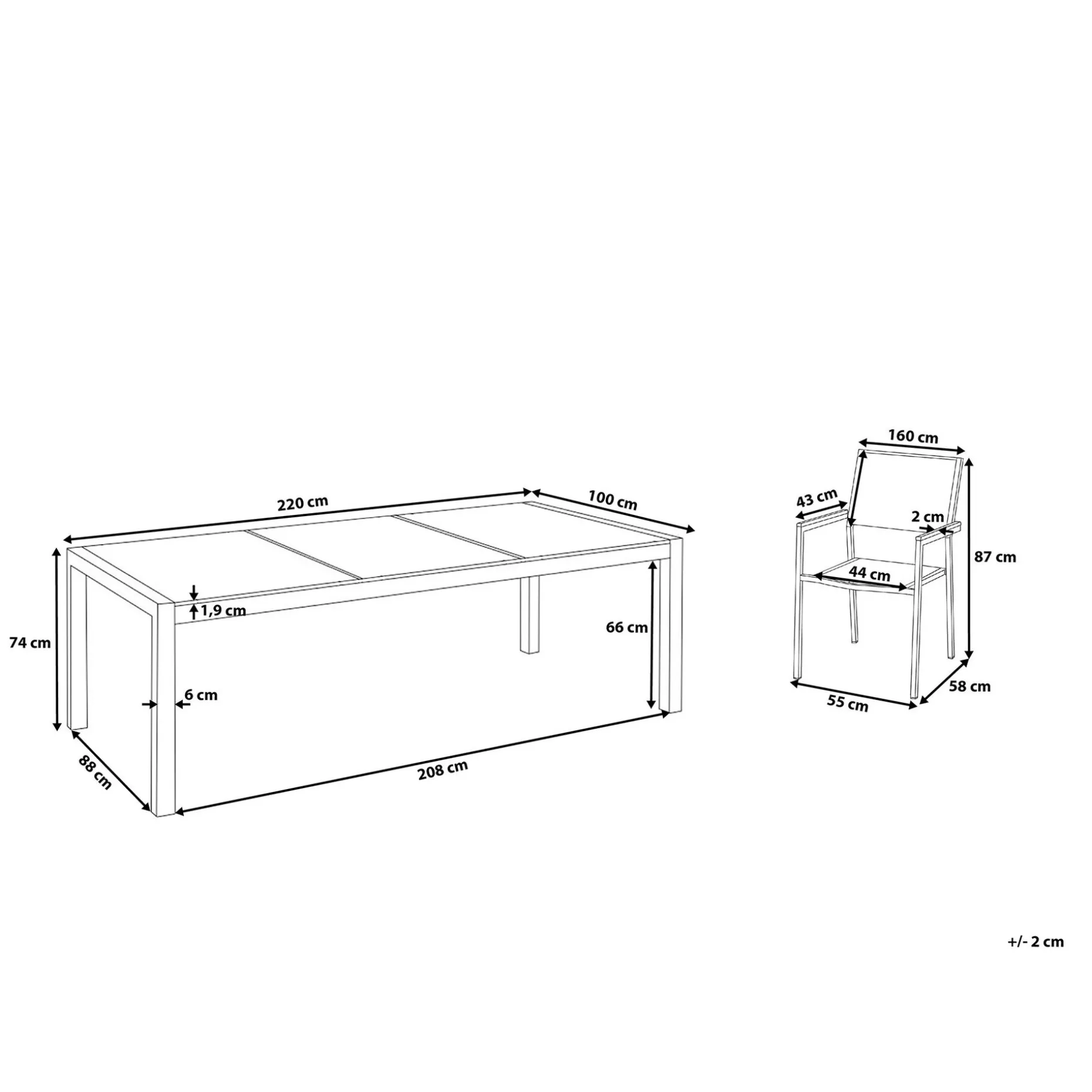 Bacoli Matgrupp Utomhus 220 cm + 8 Utestolar