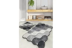 Badrumsmattset (2 delar) Sufia Grå / Ljusgrå / Vit