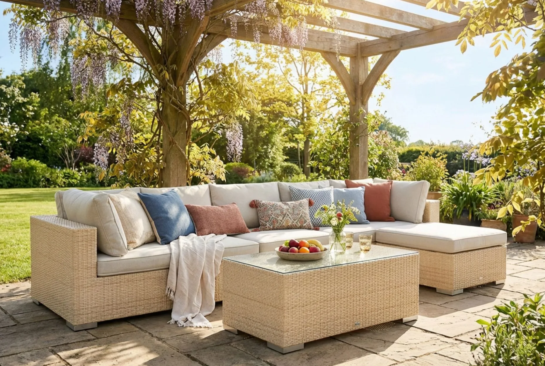 Bahamas utomhus divansoffa 6-sits med vändbar divan och bord