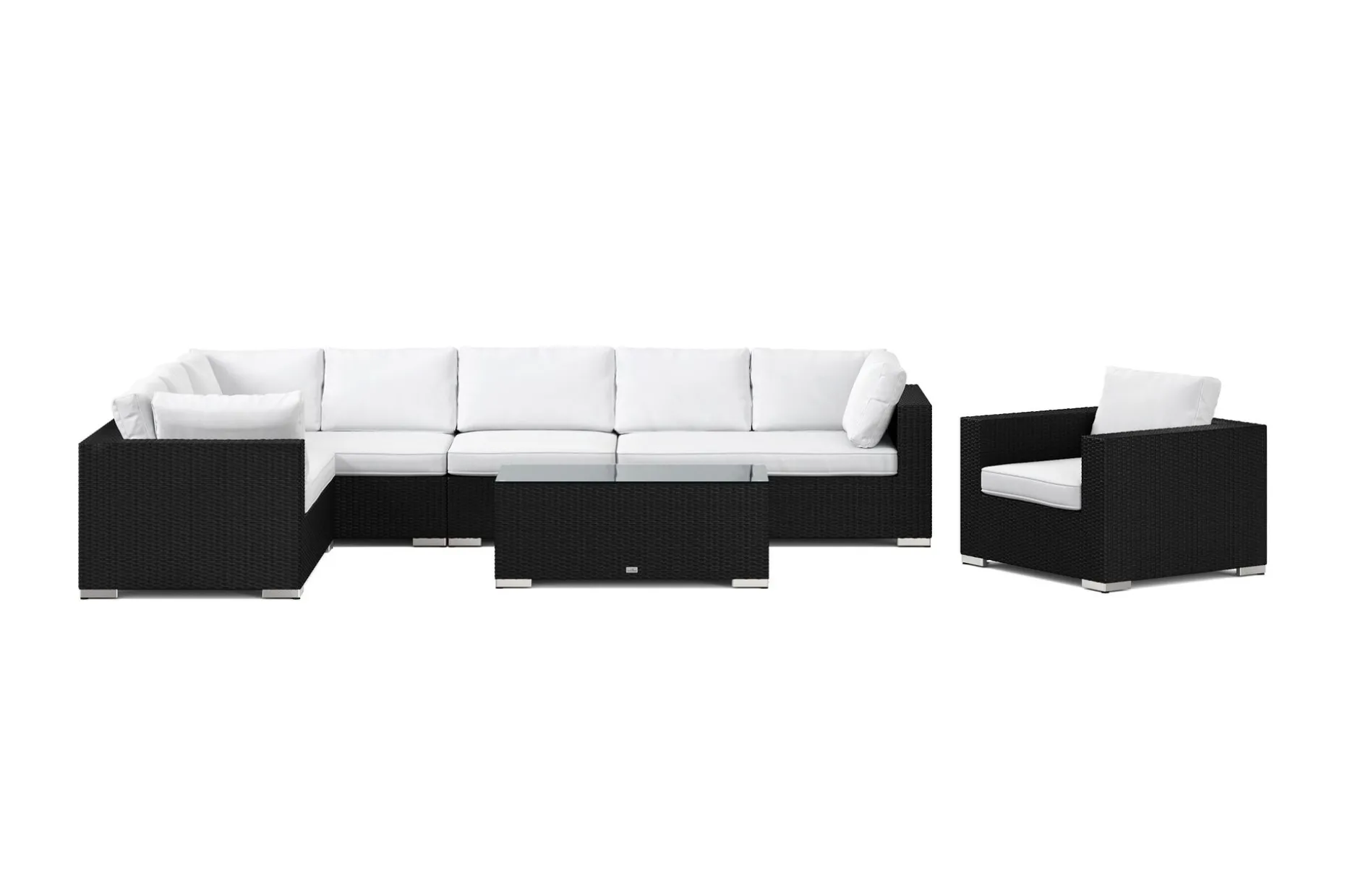 Bahamas utomhus L-soffa höger 8-sits med fåtölj och bord