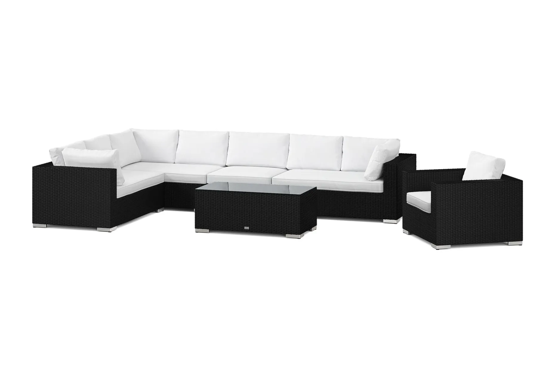 Bahamas utomhus L-soffa höger 8-sits med fåtölj och bord