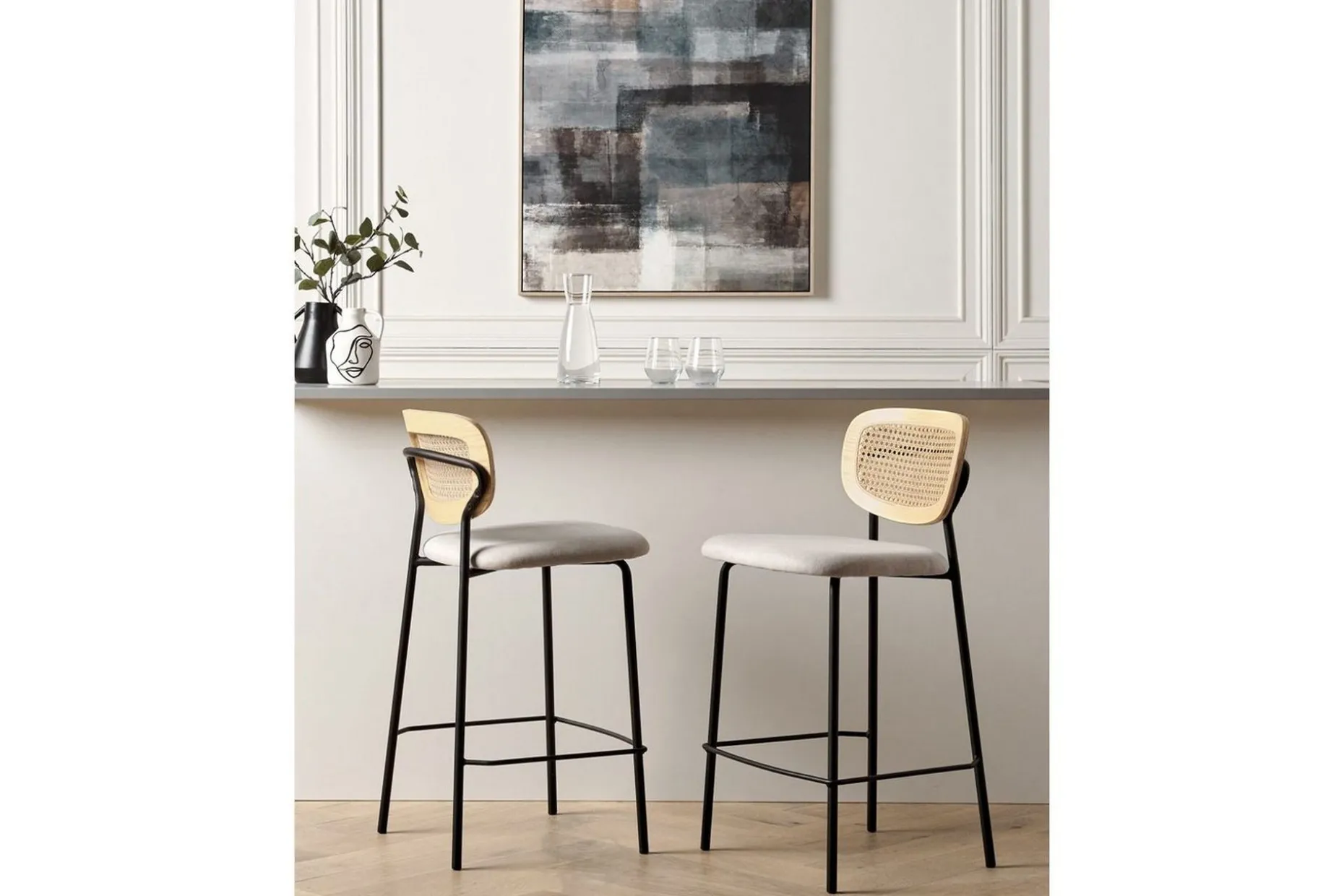 Barstol Mayetta set om 2 Natur-Beige-Svart