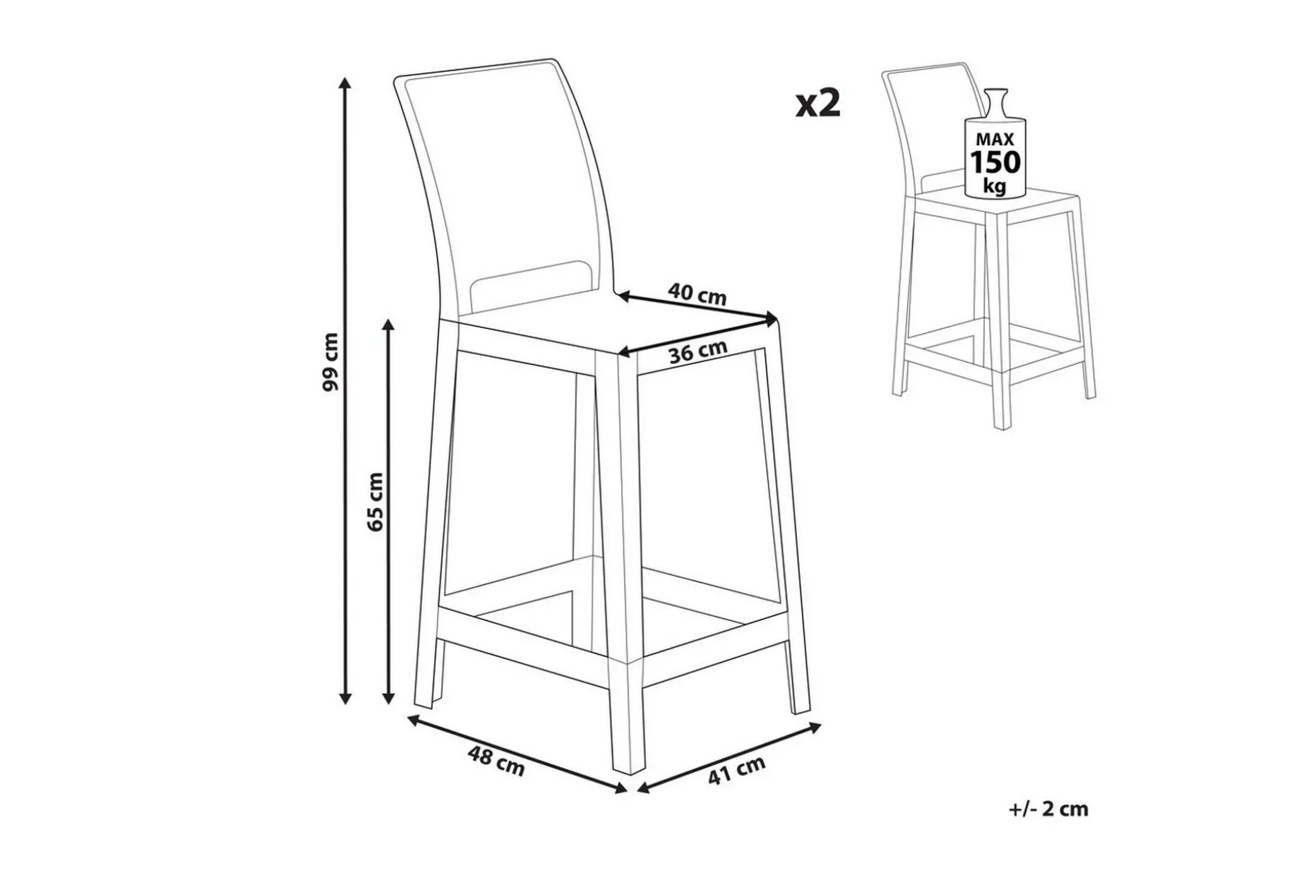 Barstol Wellington set om 2 Transparent