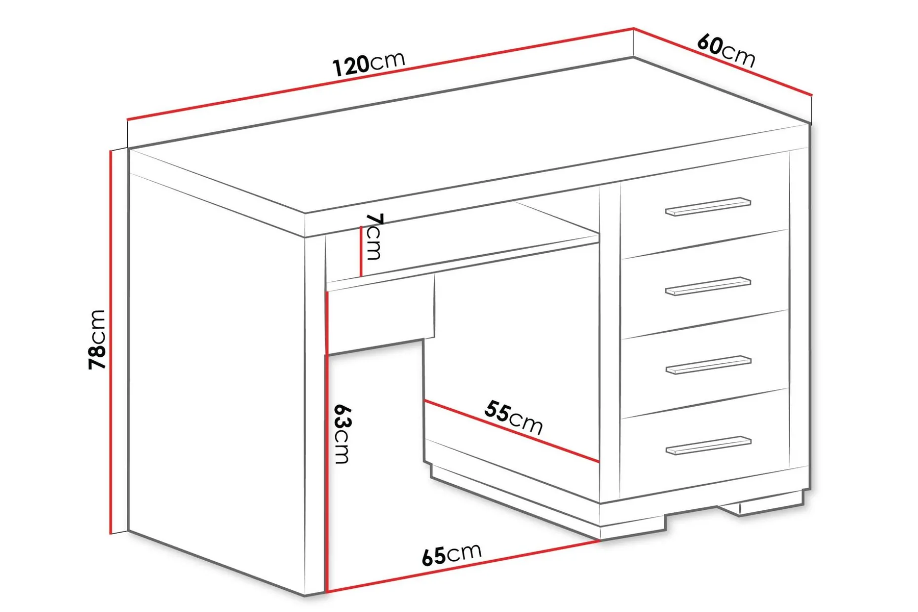 Benavila Skrivbord 120 cm med Förvaring 4 Lådor