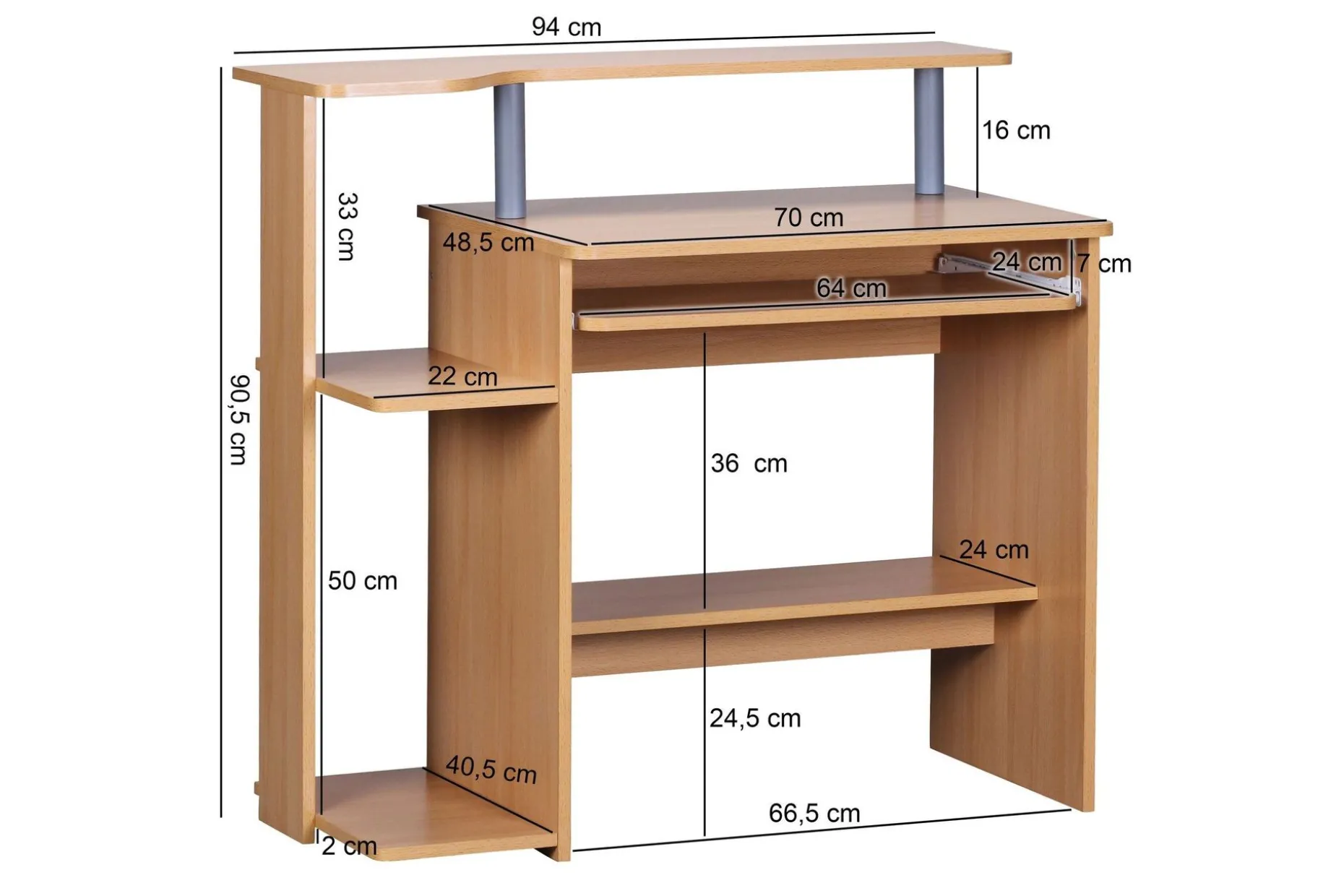 Bozanich Skrivbord 94 cm med Förvaring Hyllor
