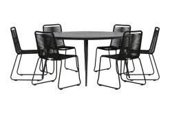 Break Matgrupp Utomhus Rund Ø150cm + 6 Lindos Stapelbara Matstolar