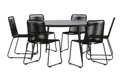 Break Matgrupp Utomhus Rund Ø150cm + 6 Lindos Stapelbara Matstolar
