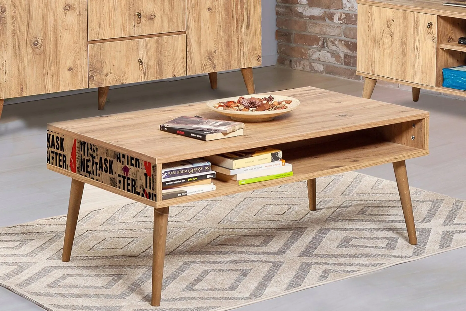 Brokind Soffbord 110 cm med Förvaring Hylla Text