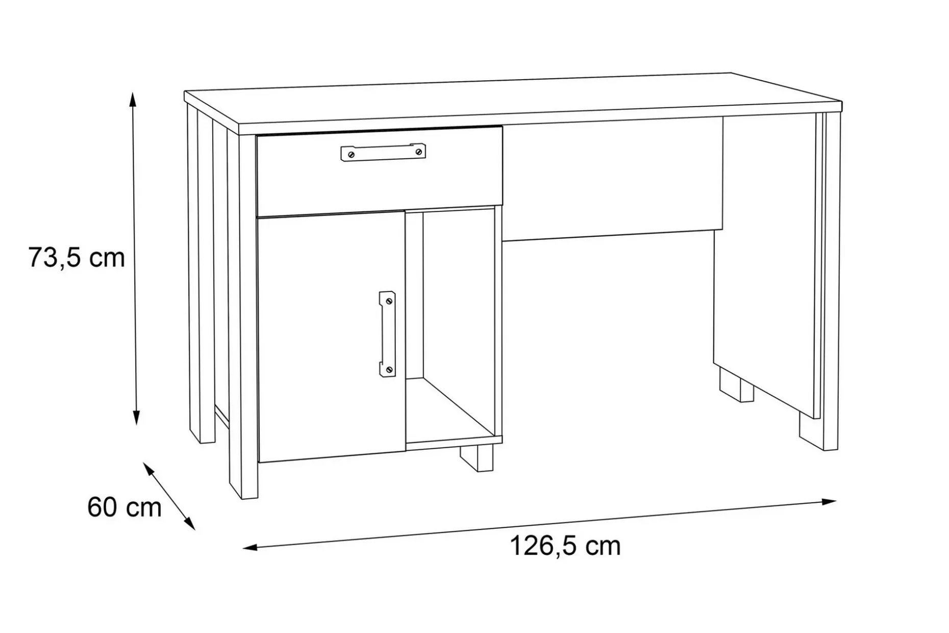 Cadle Skrivbord 127 cm med Förvaring Låda + Skåp