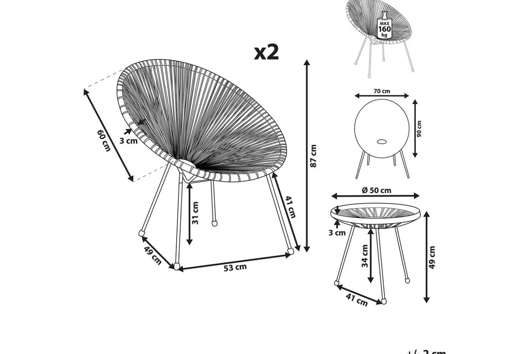 Cafeset Acapulco II Vit/Svart
