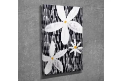 Canvastavla - Blommor i vitt och gult mot en svart bakgrund