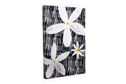 Canvastavla - Blommor i vitt och gult mot en svart bakgrund