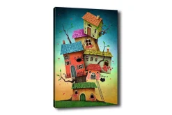Canvastavla - Fantasifull byggnad av färgglada hus som växer ur en trädstam