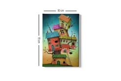 Canvastavla - Fantasifull byggnad av färgglada hus som växer ur en trädstam