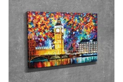 Canvastavla - Färgglad stadssiluett med Big Ben och floden Themsen
