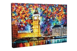 Canvastavla - Färgglad stadssiluett med Big Ben och floden Themsen