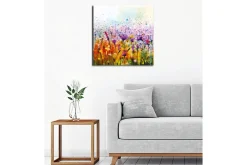 Canvastavla - Färgrik blomsteräng med fåglar i rörelse