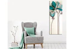 Canvastavla - Grafisk blomsterillustration med turkosa transparenta blad och brun linjeteckning