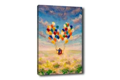 Canvastavla - Par med ballonger som svävar över en blomstrande äng