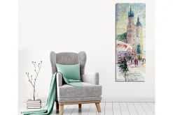 Canvastavla - Stadsscen med historiska byggnader och människor i rörelse