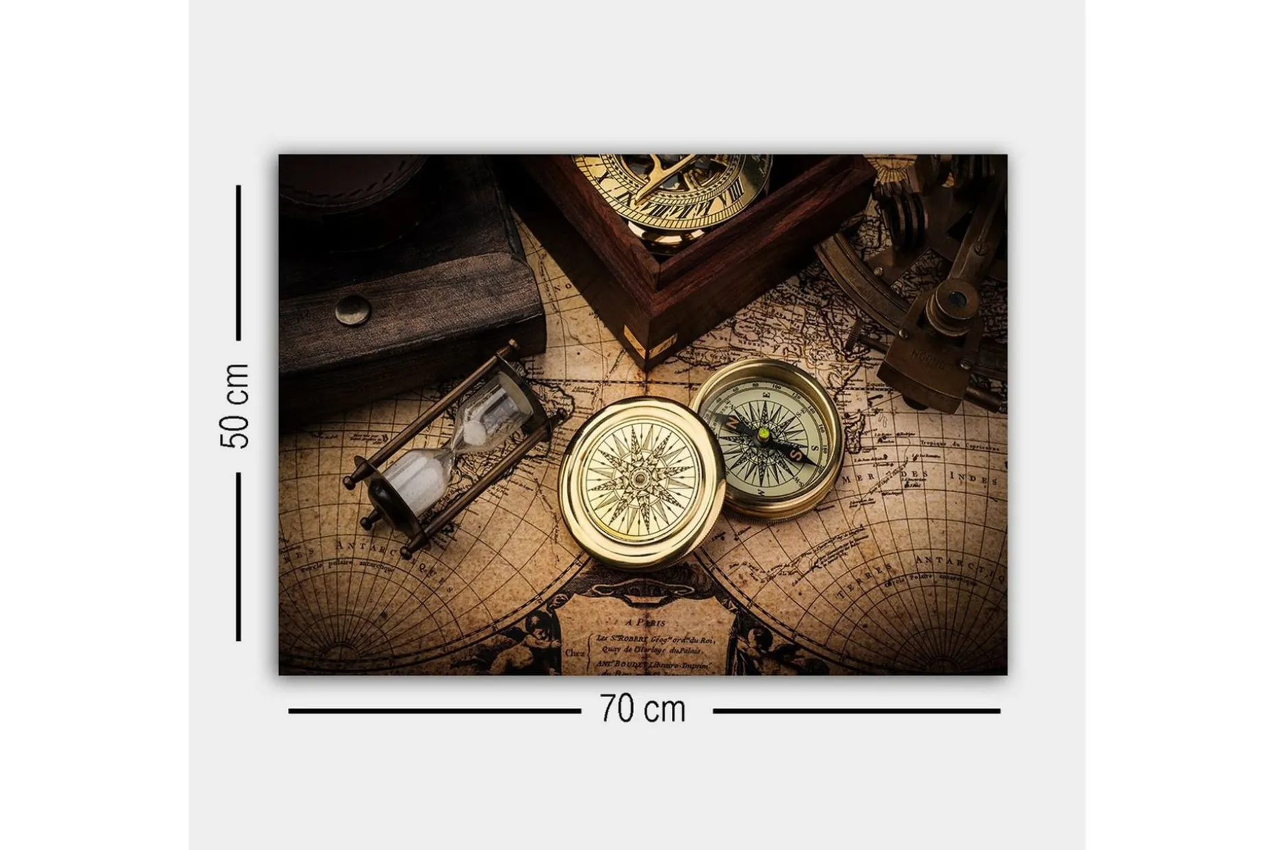 Canvastavla - Vintage navigationsverktyg på en gammal karta