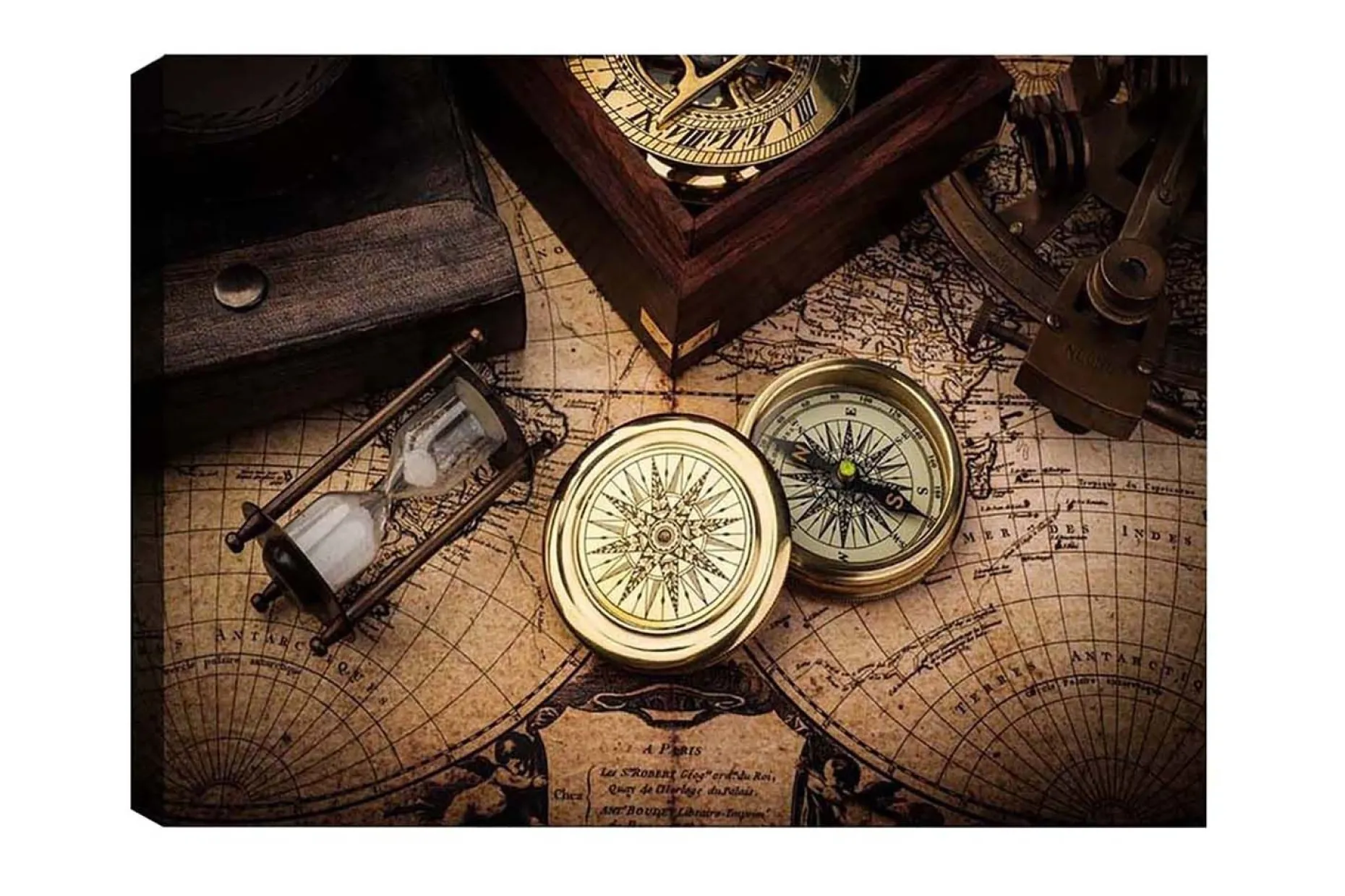 Canvastavla - Vintage navigationsverktyg på en gammal karta