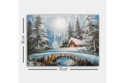 Canvastavla - Vinterlandskap med en stuga och snöklädda träd
