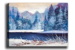Canvastavla - Vinterlandskap med snöklädda träd och en frusen sjö