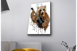 Canvastavla med LED-belysning - Björn som spelar elgitarr med solglasögon