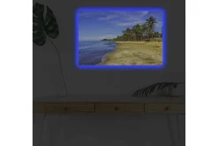 Canvastavla med LED-belysning - Vacker strand med palmer och klarblå himmel