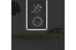 Canvastavla med LED-belysning - Solsystem med planeter och stjärnor i en grafisk komposition