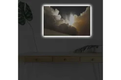 Canvastavla med LED-belysning - Rymdfärja som lyfter genom moln av rök och ånga