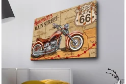 Canvastavla med LED-belysning - Motorcykel på en karta över Route 66
