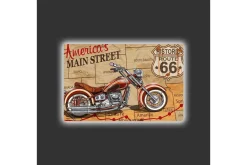 Canvastavla med LED-belysning - Motorcykel på en karta över Route 66