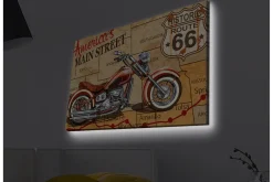 Canvastavla med LED-belysning - Motorcykel på en karta över Route 66