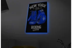 Canvastavla med LED-belysning - Boxhandskar med text och grafiska detaljer