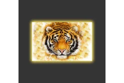 Canvastavla med LED-belysning - Tigerhuvud med intensivt uttryck