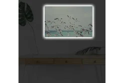 Canvastavla med LED-belysning - Flock av fåglar som flyger över en blå havsyta