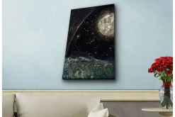 Canvastavla med LED-belysning - Storslagen rymdscen med en planet och stjärnor