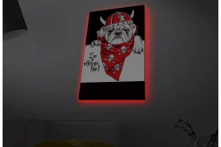 Canvastavla med LED-belysning - Bulldog i vikinghjälm med röd bandana och dödskallar